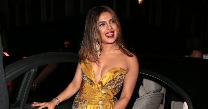 priyanka chopra deslumbra con un vestido escotado de lentejuelas